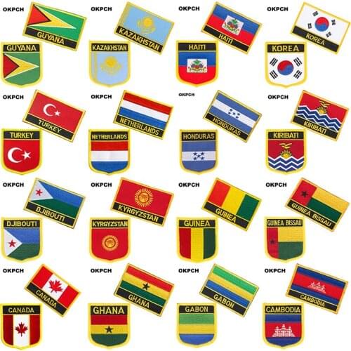 Guyana Kazakhstan Haiti South Korea National Flag Embroidered Iron on Patches for Clothing Metal badges DIY Saw on Patches