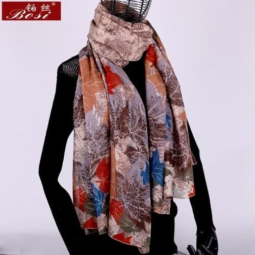 Cotton scarf Plant leaf print shawls warm hijab Women fashion poncho sjaal oversize luxury brand long scarfs large schal