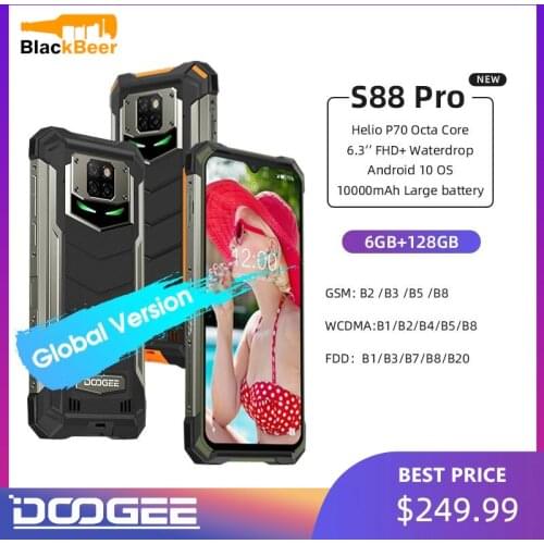 IP68/IP69K DOOGEE S88 Pro Rugged Mobile Phone 6.3 Inch 10000mAh Smartphone Helio P70 Octa Core Telephone 6GB+128GB Android 10.0