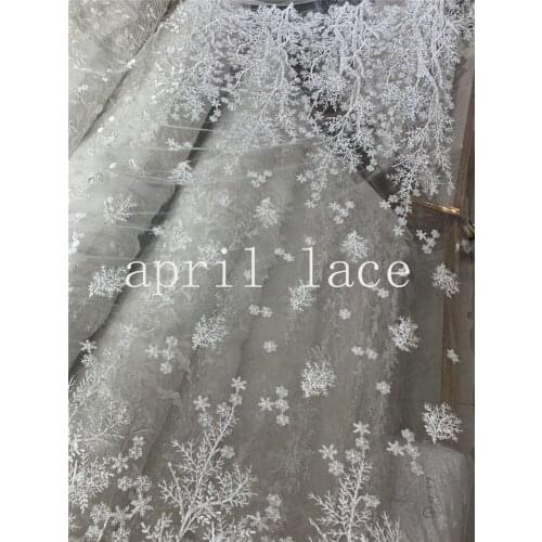 2019 5yards ck01 ivory offwhite hand made luxury beads pearls sequin embroidery net mesh lace fabric for sawing bridal wedding