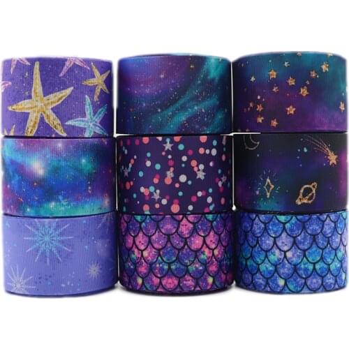 10 Yards 1.5" 38MM Purple Starry Sky Printed Ribbon For Hair Bows DIY Crafts Handmade Accessories Y2020121703