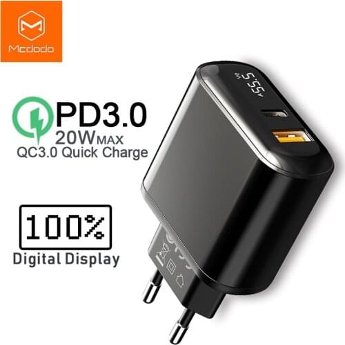 Mcdodo Digital Display QC3.0 USB Charger 20W PD Fast Charge for iPhone 12 11 X Pro SCP AFC Phone Charger Type C Macbook Tablet