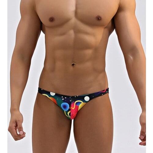 2021 print men sexy tight narrow low waist swimwear men sports beach shorts swim briefs bikinis pool party swimsuits small size