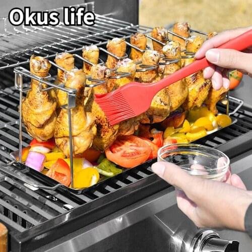 New Portable Stainless Steel Folding Chicken Leg Rack Home Oven Barbecue Plate Barbecue Tool Outdoor Barbecue Party Courtyard