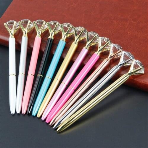 2021New Metal Case Gel Pen Carat Diamond Ring Crystal Pen Lady Wedding Office School Supplies Gift Roller Ball Pen Rose Gold