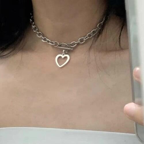 New Fashion Jewelry Necklace Love Heart Necklace Metal Exaggerated Thick Chain Necklace Women Statement Necklace Wholesale
