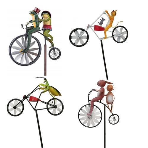 New Metal Wind Spinner Whirligig Animal Bike Windmill Iron Art Outdoor Garden Statue Ornament Funny Bicycle Wind Indicator Decor