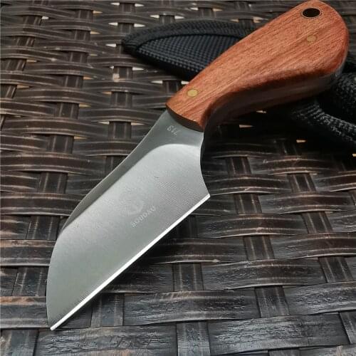 Fixed Blade Knives Wood Handle Hunting Knives Camping Knife Tool Leather Sheath for Outdoor Survival Camping and EDC