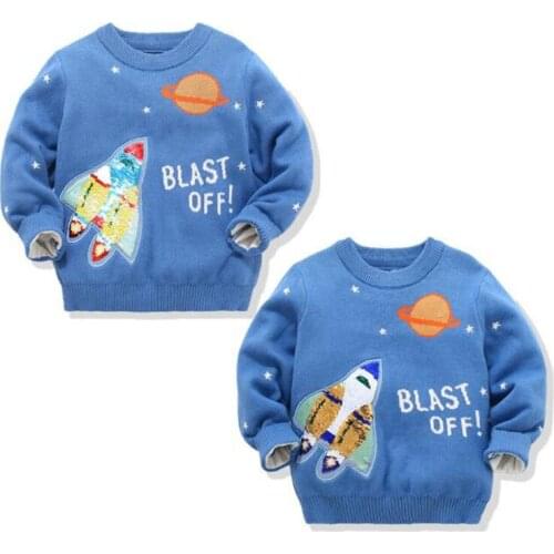 Autumn Winter Kids Boys Girls Long Sleeve Rocket Embroidery Sweater Children Clothing Baby Kids Boys Girls Pullover Sweaters