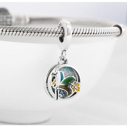 Authentic S925 Dangle Charm Love Brazil Parrot Pendant Bead fit Lady Bracelet Bangle Girl Birthday Gift DIY Jewelry