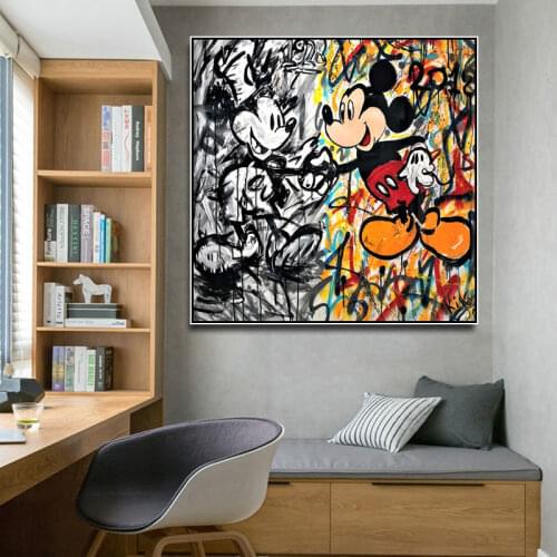 Disney Cartoon Canvas Paintings Mickey Mouse Minnie Posters and Graffiti Prints Wall Art Picture for Living Kids Room Home Decor