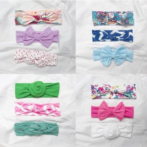 3pcs/set Bbay Nylon Headbands Hair Accessories Sets Turban Print Floral Bow Baby Turban Handmade Headwear For Newborn