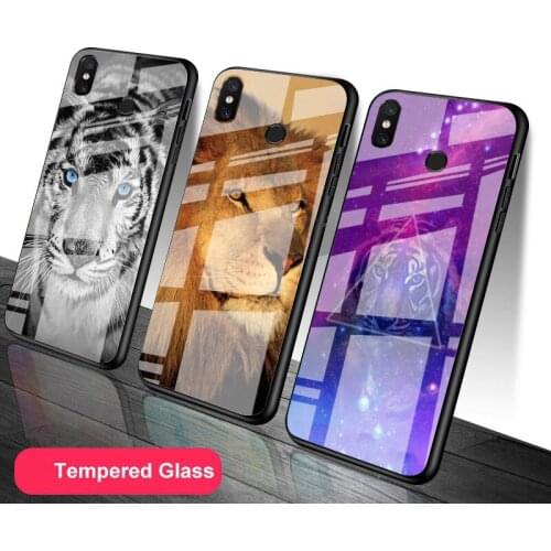 Lovely Strong Lion tiger Tempered Glass Phone Case For Redmi Note 5 6 7 8 9 Pro Note8T Note9S Redmi8 9 Cover Shell