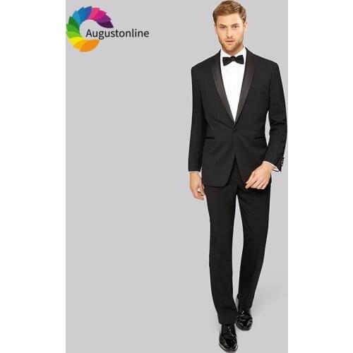 Slim Fit Black Men Suits Wedding Groom Tuxedos Business Wear 2 Pieces (Jacket+Pants) with Shawl Lapel Bridegroom Suits Best Man