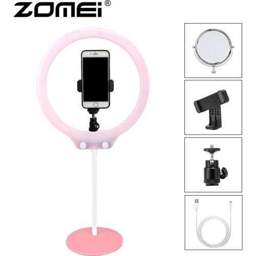 ZOMEI 10inch Selfie LED Ring Light with Stand- Camera Studio Light Ring for Smartphone with Phone Holder for Live Video Makeup