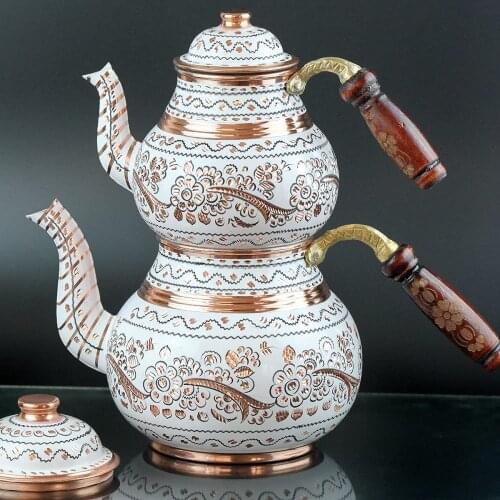 Turkish Copper TeaPot Kettle for Stovetop as Tea Pots Set - Stainless Whistling for Serving and Drinking Tea Maker Housewarming