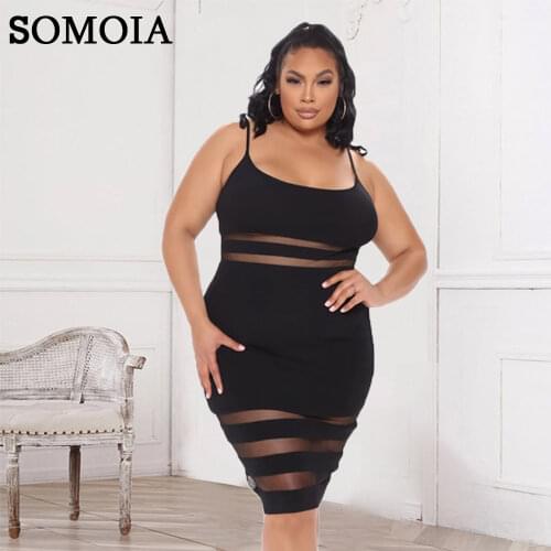 Solid Color Plus Size Summer Womens Clothing Sexy Sleeveless Lace Up Personality Striped Mesh Temperament Commuter Hip Dress