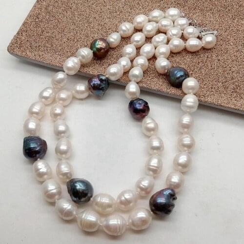 YYGEM 2 Rows 14mm White Rice Freshwater Pearl Nucleated Flameball Baroque Pearl choker Necklace For luxury Women Jewelry