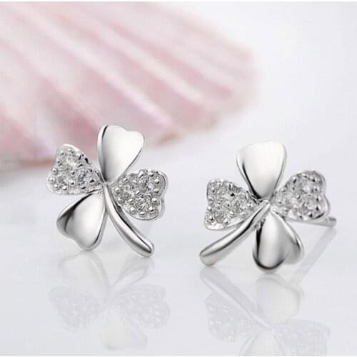 925 Sterling Silver Shiny Zircon Luck Leaf Flower Stud Earrings For Women Fashion Ear Jewelry Gifts Wholesale S-E55