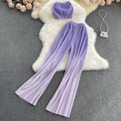 Sexy Bra Top And Wide Leg Pants Fashionable Women Gradient Color Two Piece Set New 2021 Summer Female Versatile Street Suit