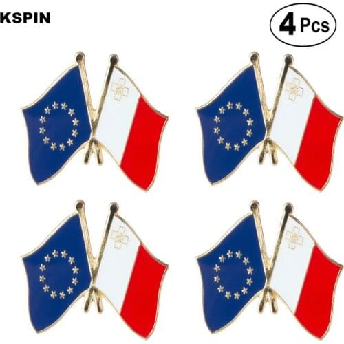 EU & Malta Friendship Flag Pin Lapel Pin Badge Brooch Icons 4pcs