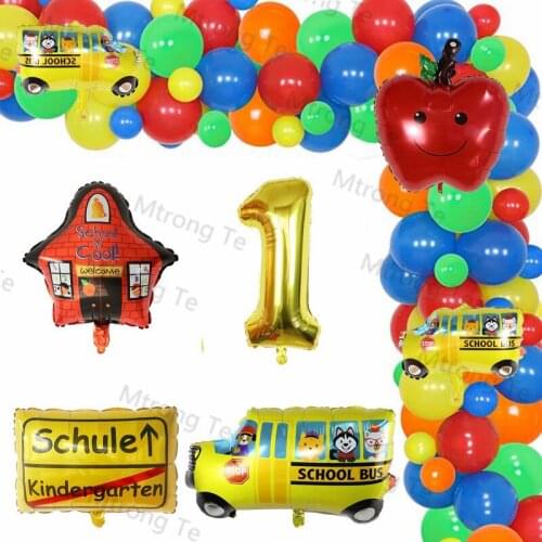 1set Red Yellow Star Apple School Bus Foil Balloons Set Back To School Globos Birthday Party Decoration Kids Toys Gift