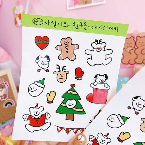 1pc Kawaii Cartoon Christmas Bear Stickers Stationery Sticker Decorative Travel Diary Photo Album Kids Gifts