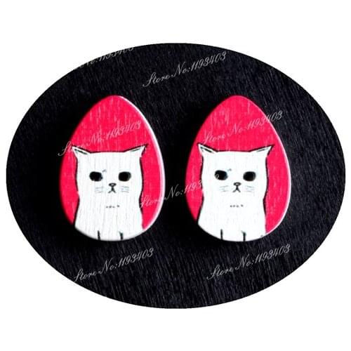 13x18mm Cat Tear Drop Shape Painted Wood Laser Cut Cabochon to make DIY Rings, Earrings, Brooch, Necklace pendant