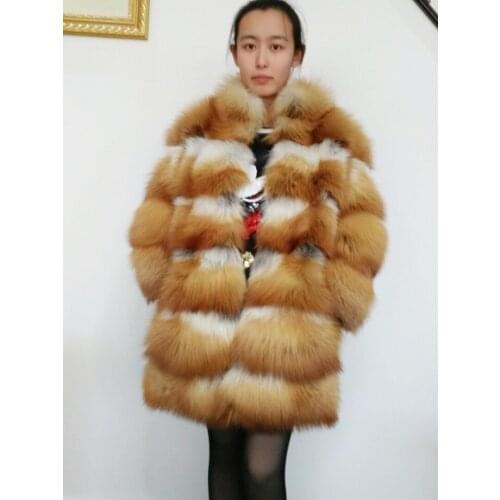 2020 new style winter true fox fur coat thick warm red fox fur female mid-length coat fur coat