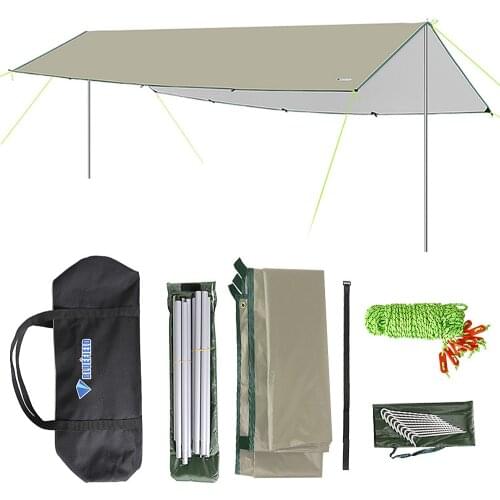 3x5m Awning Waterproof Tarp Tent Shade w/ Pole Folding Camping Canopy Ultralight Beach Sun Shelter for Camping Hiking Equipment