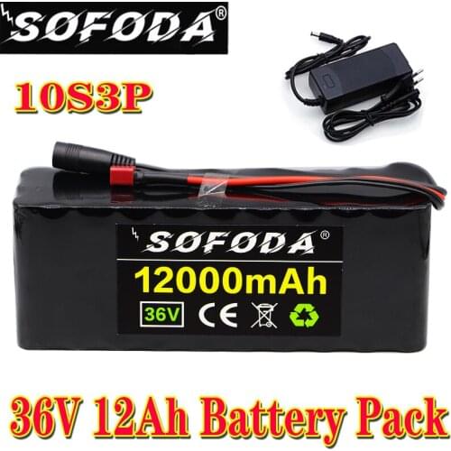 36V battery 10S3P 12Ah 18650 lithium battery pack 500W high power battery 42V 12000mAh Ebike electric bicycle BMS+charger