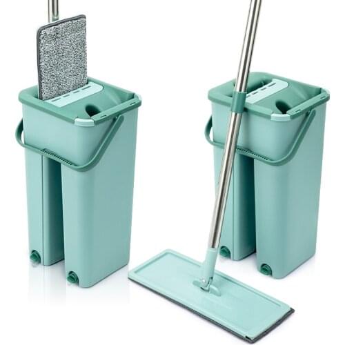 Free Hand Washing Flat Mop with Bucket Lazy 360 Rotating Magic Mop With Squeezing Floor Cleaner Mop Household Cleaning Too
