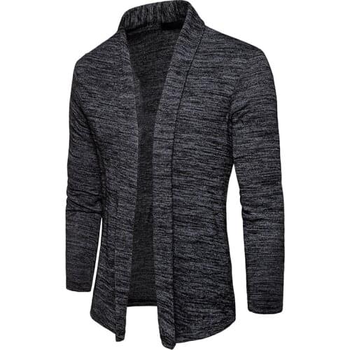 Brand Men Clothes Sweater Concise V-Neck Spliced Mid-length Sweater Coat Male Solid Color Slim Business Casual Mens Cardigan