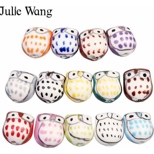 Julie Wang 5PCS Ceramic Beads Owl Multicolor Bird Animal Porcelain Spacer Beads Bracelet Necklace Jewelry Making Accessory