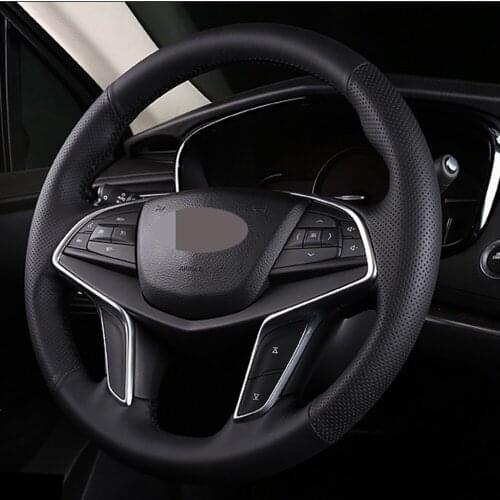 DIY Black Faux Leather Steering Wheel Cover For Cadillac XT5 XTS ATSL XT5 SRX CT6le Non-slip, breathable and comfortable