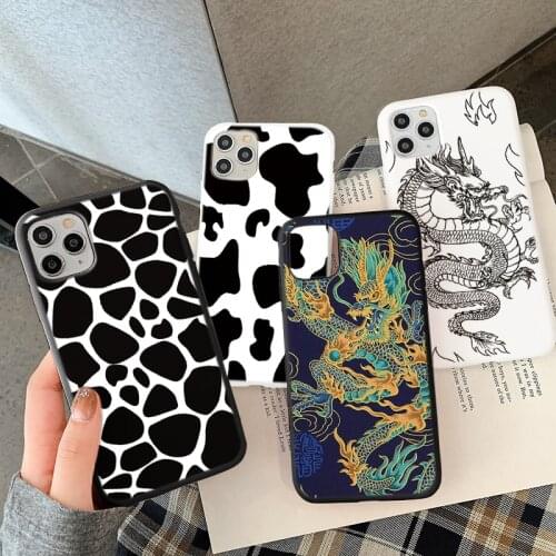 White Black Cow Case For Samsung Galaxy A11 A30 A20S A21S A31 A41 A50 A51 A70 A71 M31 M01 Note20 S20 Ultra S10 Plus Cover Dragon