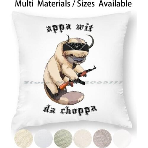 Appa With A Choppa Pillow Case Throw Pillow Cover Cotton Linen Flax Aang Katara Sokka Toph Zuko Atla The Last Airbender Momo
