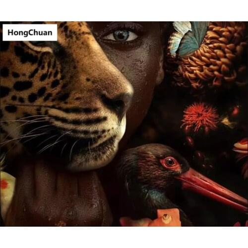 Tribal Tiger Girl 5D Square/Round Diamond Embroidered Mosaic Cross Diamond Painting Home Decoration Mural New Year Gift