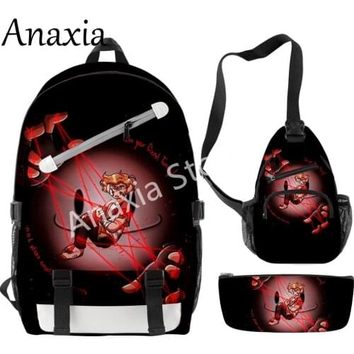 Tommyinnit merch Backpack set 3 pieces 3D printing lightweight youth school bag multi-zipper chest bag pencil case