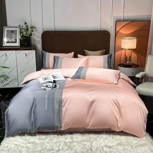 Papa&Mima Pink Grey Geometric Duvet Cover Set Egyptian Cotton Queen King Size Bedding Set Bedlinens Fitted Sheet Pillow Cases
