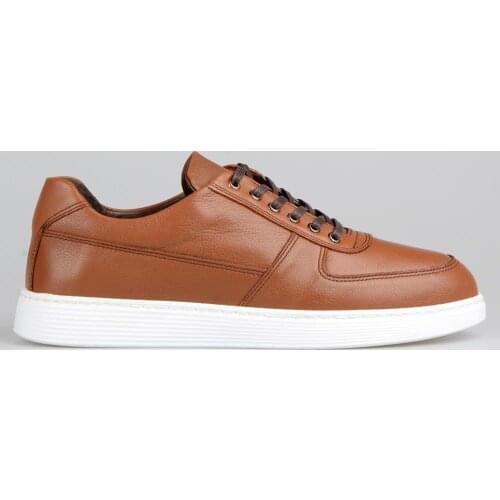 FootCourt- Tan Genuine Leather Mens Sneakers Casual Sports Shoes White Soles Street Fashion Кроссовки мужские גברים נעלי ספורט