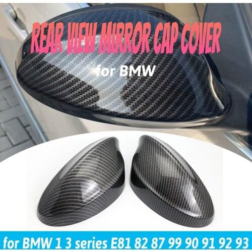 Rearview Mirror Cover Carbon Fiber Look Caps High Quality Replacement 2pcs for BMW 1 3 Series E81 82 87 99 90 91 92 93