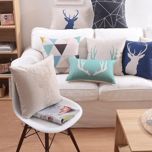 Linen Pillow Cover Geometric Triangle Deer flamingo Cushion Cover Nordico Style Home Decorative Pillow Case 45x45cm/30x50cm