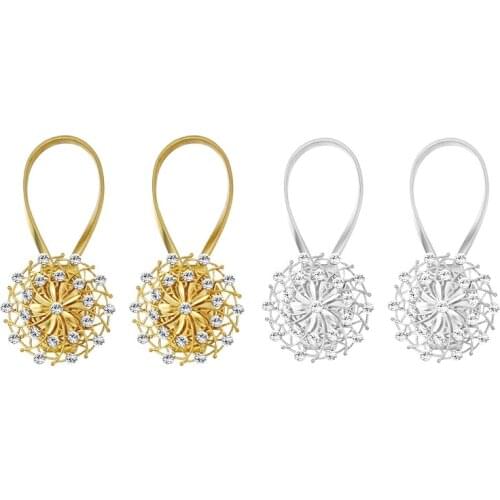 New 2 PCS Magnetic Curtain Tiebacks, Curtain Holdbacks Magnetic Crystal Flower Window Curtain Decorative No Drilling