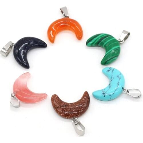 Fashion Natural Stone Crystal Quartz Pendant Charms Moon Shape Pendants for Jewelry Making DIY Accessories Fit Earrings Necklace