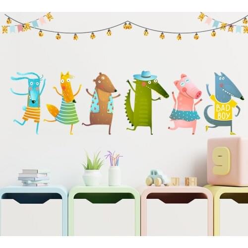 Cartoon Animals Dancing Wall Stickers Childrens Bedroom Kindergarten Home Wall Decoration Wall Stickers Self-Adhesive