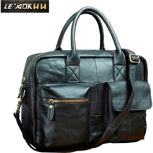 Men Original Leather Travel Business Briefcase 15" Laptop Case Professional Executive Portfolio Organizer Messenger Bag B331-b