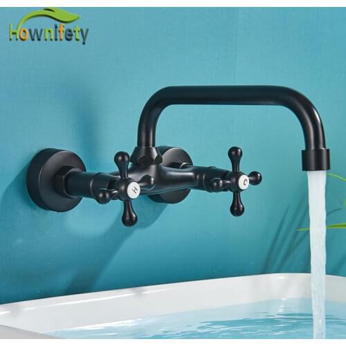 Black or ORB Color Wall Mount Basin Faucets Hot Cold Mixer Rotation Water Wash Tap Dual Handle Kitchen Mixers
