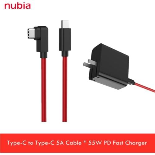 Original ZTE RedMagic 55W PD Fast Charger for Nubia Red Magic 5G Phone MAX output 55W Universal Charger Double Type-C 5A Cable