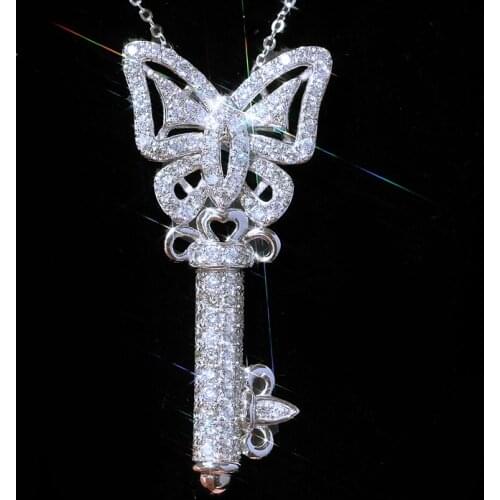 Micro Pave Zircon Floating Bow Key Pendant Necklace Hand made Women Choker Necklace Key For Wedding Anniversary Gift Jewelry